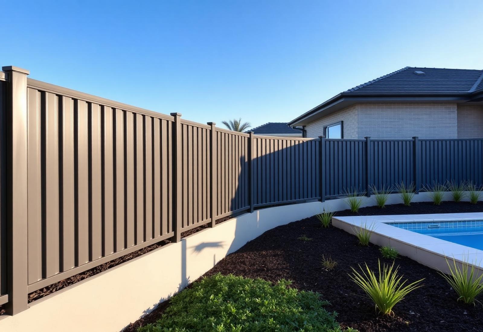 Colorbond fence beside a landscaped pool in Lindfield
